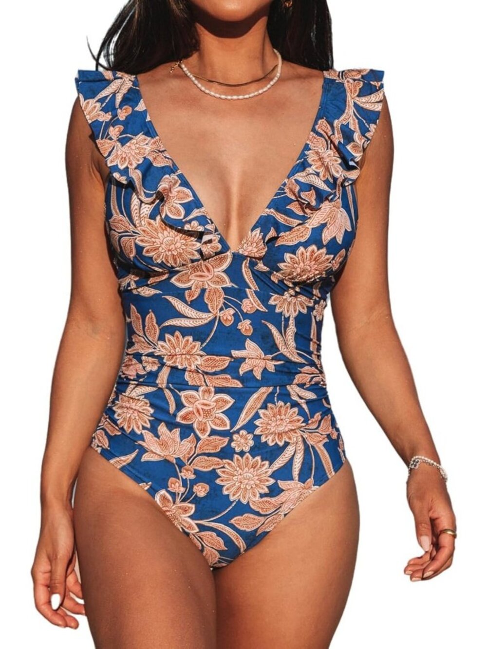 Stylish Women's One Piece Swimsuit - V Neck, Ruched Tummy Control Bathing Suit
